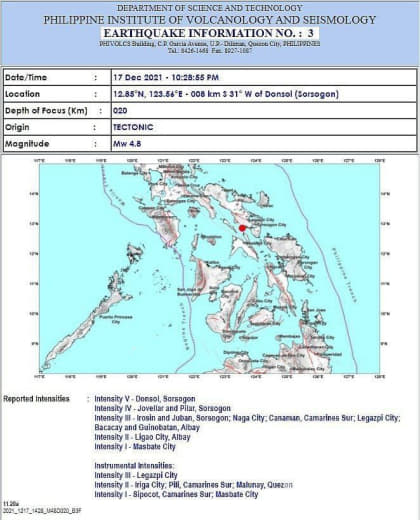 当地时间12月17日晚间10点28分，菲律宾索索贡省(Sorsogon...