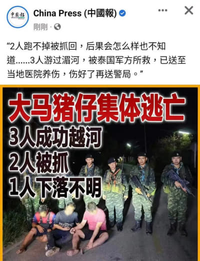 6人从苗瓦迪诈骗园区逃亡！3人成功越河、1人失踪，还有2人被抓回诈骗园...